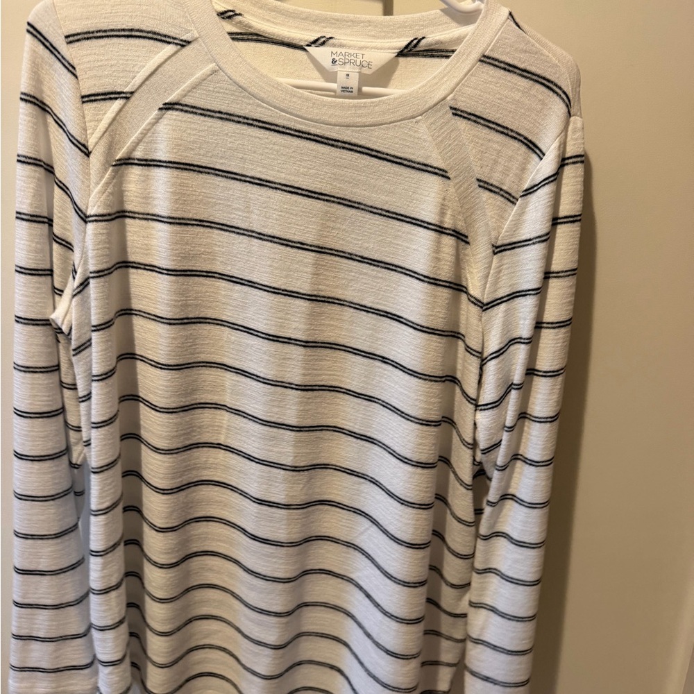 Market & Spruce Cream Crewneck Sweater with Black Stripes